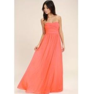 Lulu's All Afloat Coral Pink Strapless Maxi Dress